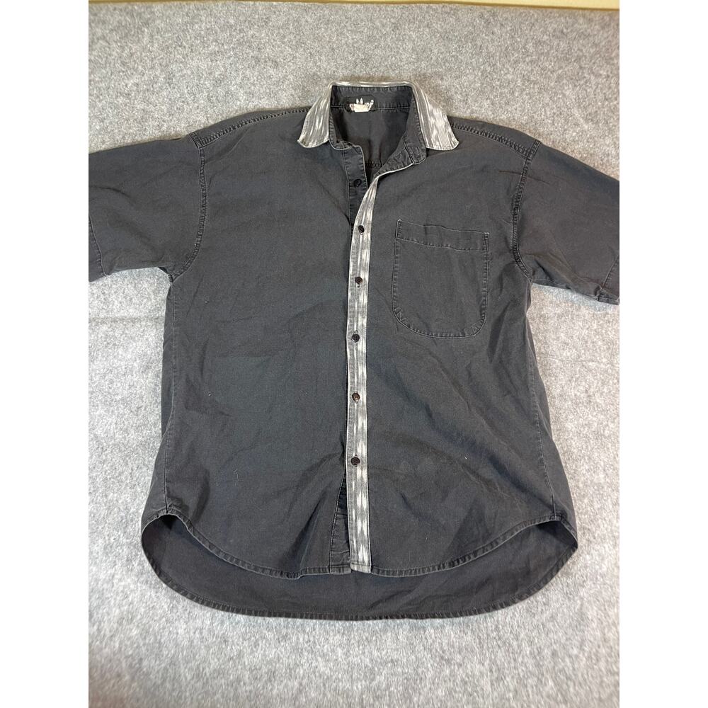Vintage Button Shirt Mens XL Short Sleeve Chest Pocket Casual Retro Gray - Picture 2 of 8